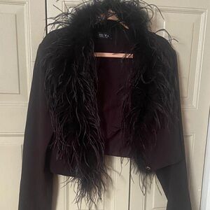 AKIRA Black Feather-Trimmed Women's Blazer 1x